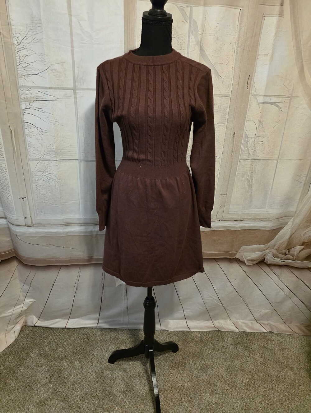 Kohl's Chocolate Brown Cable-Knit Long Sleeve Dress